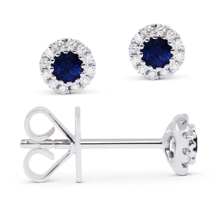 Earrings Madison L 14K White Gold 041ctw Button Style Round Sapphires and Diamonds Earrings MADISON L