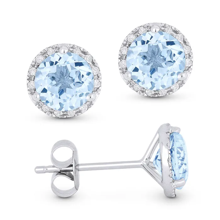 Earrings MADISON L Madison L 14K White Gold 200ctw Halo Style Round Blue Topaz and Diamonds Earrings
