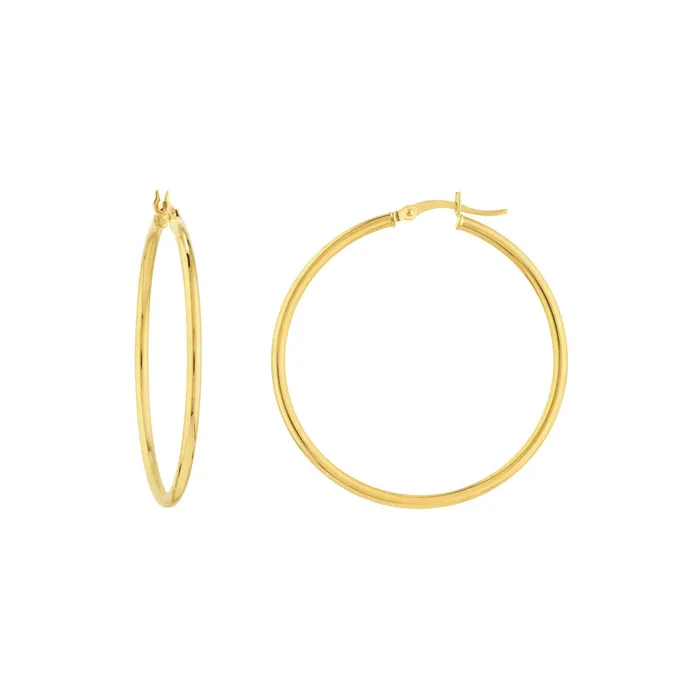 Earrings MIDAS CHAIN 14K Yellow Gold 2mm x 40mm Round Tube Design Round Hoop Style Earrings
