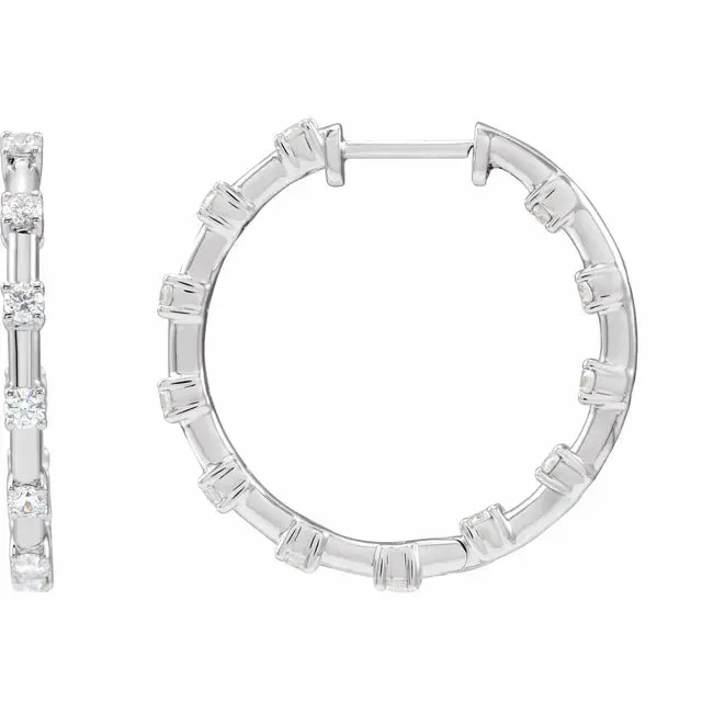 Earrings Modern Classic Inside Outside 1 CTW LabGrown Diamond Hoop Earrings Solid 14K White Yellow Rose Gold Storyteller by Vintage Magnality