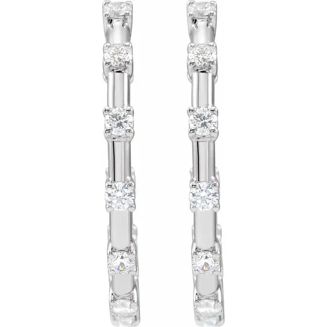 Earrings Modern Classic Inside Outside 1 CTW LabGrown Diamond Hoop Earrings Solid 14K White Yellow Rose Gold Storyteller by Vintage Magnality