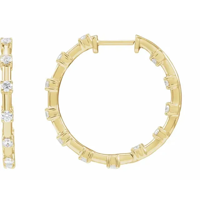 Earrings Modern Classic Inside Outside 1 CTW LabGrown Diamond Hoop Earrings Solid 14K White Yellow Rose Gold Storyteller by Vintage Magnality
