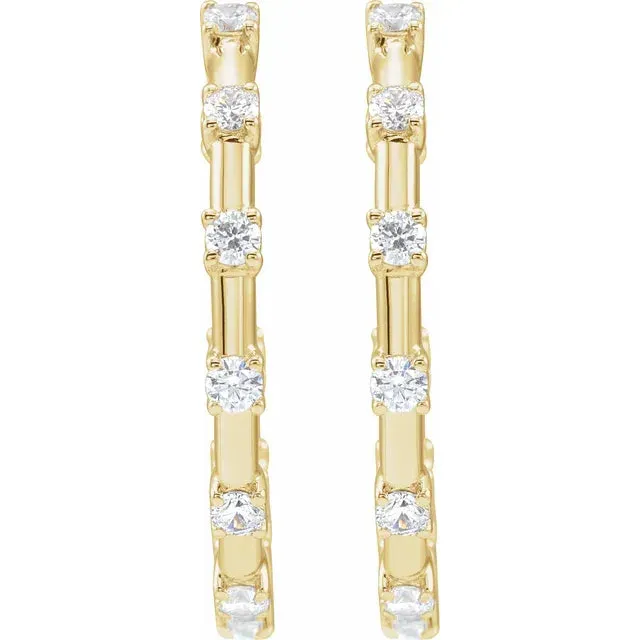 Earrings Modern Classic Inside Outside 1 CTW LabGrown Diamond Hoop Earrings Solid 14K White Yellow Rose Gold Storyteller by Vintage Magnality