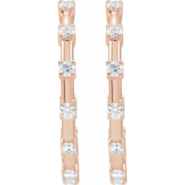 Earrings Modern Classic Inside Outside 1 CTW LabGrown Diamond Hoop Earrings Solid 14K White Yellow Rose Gold Storyteller by Vintage Magnality