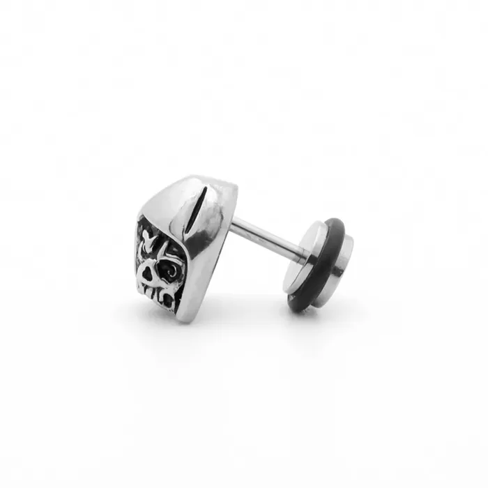 Earrings Stainless Steel Skull with Helmet Fake Plug Earring Glitters