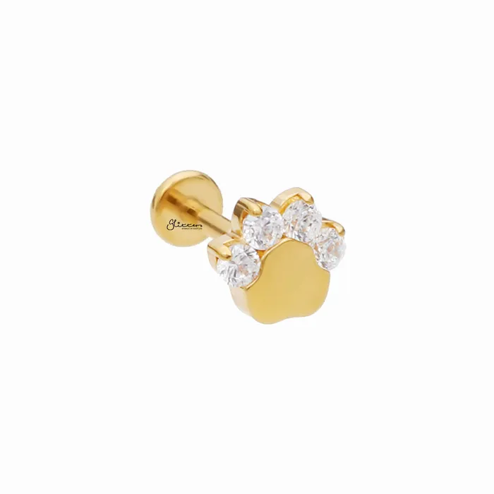 Earrings Titanium CZ Paw Top Flat Back Stud Earrings Glitters