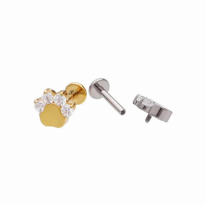 Earrings Titanium CZ Paw Top Flat Back Stud Earrings Glitters