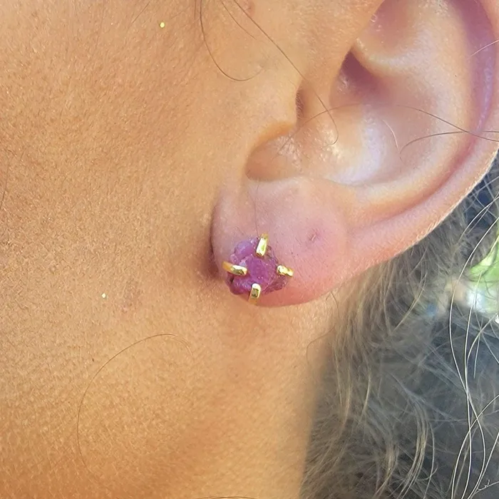 Earrings Uniquelan Jewelry Raw Pink Sapphire Stud Earrings