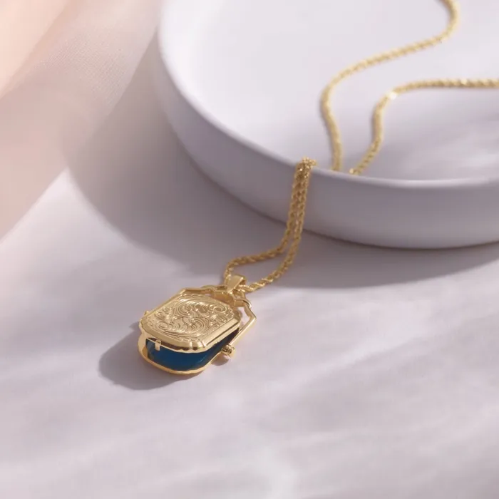 Embossed Swivel Locket Two Image Solid 14K Yellow Gold Storyteller by Vintage Magnality PreStyled Sets
