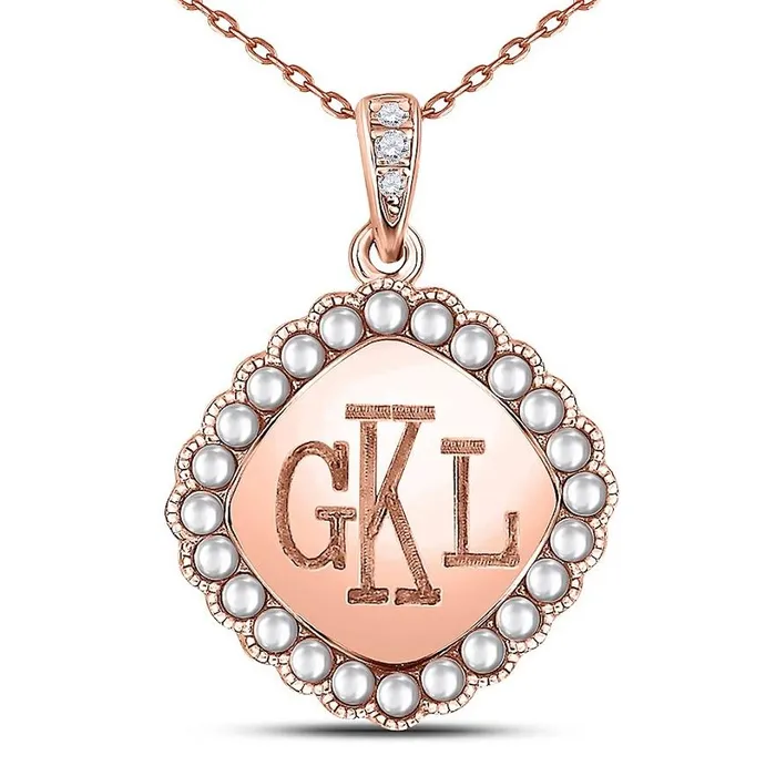 Engraved Jewelry Necklaces Sterling Silver Pearl Square Necklace