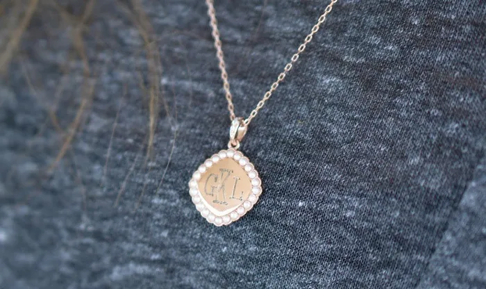 Engraved Jewelry Necklaces Sterling Silver Pearl Square Necklace