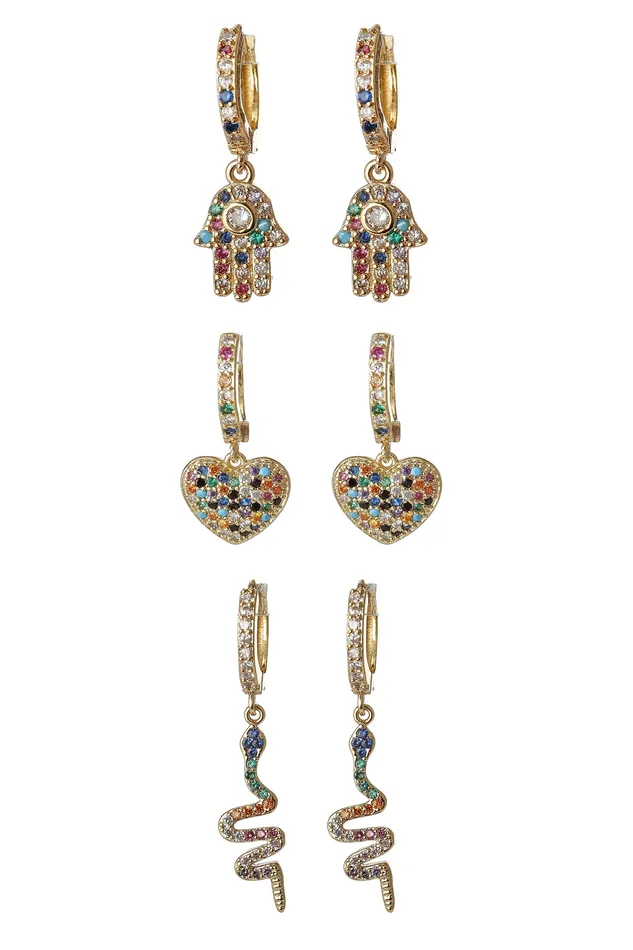 Eye Candy LA Earrings Hamsa Heart and Snake Earring Set