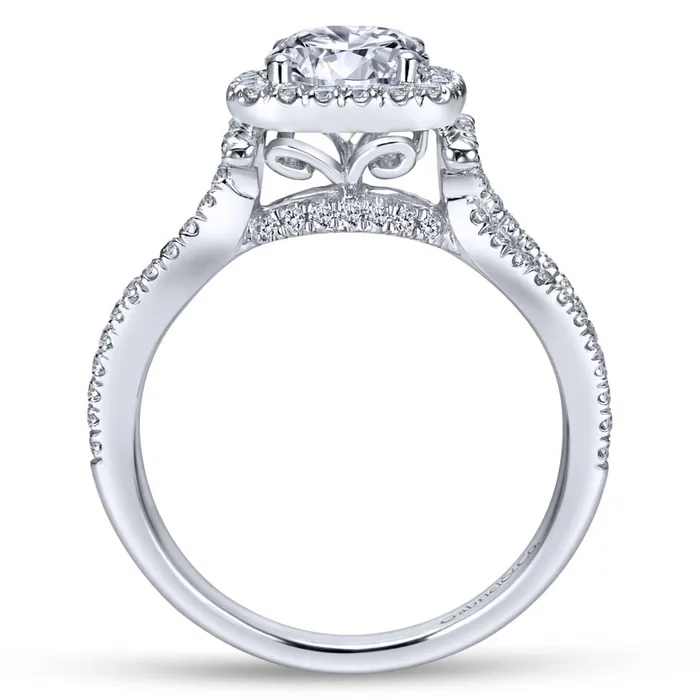Gabriel 14K White Gold 50ctw Cushion Halo Style Diamond SemiMount Engagement Ring GABRIEL CO Rings Gabriel 14K White Gold 50ctw Cushion Halo Style Diamond SemiMount Engagement Ring GABRIEL CO Rings