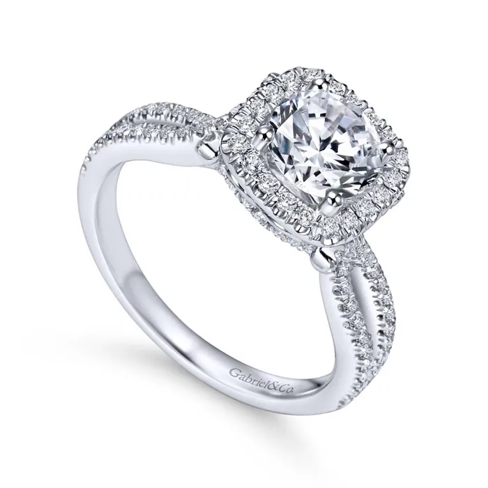 Gabriel 14K White Gold 50ctw Cushion Halo Style Diamond SemiMount Engagement Ring GABRIEL CO Rings Gabriel 14K White Gold 50ctw Cushion Halo Style Diamond SemiMount Engagement Ring GABRIEL CO Rings