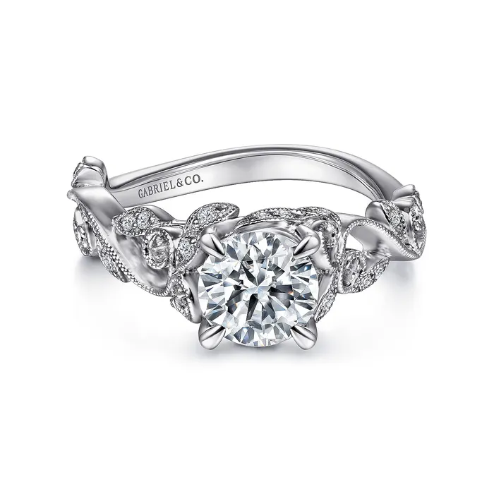GABRIEL CO Rings Gabriel Floral Collection 14K White Gold 014ctw 4 Prong Style Diamond SemiMount Engagement Ring GABRIEL CO Rings Gabriel Floral Collection 14K White Gold 014ctw 4 Prong Style Diamond SemiMount Engagement Ring