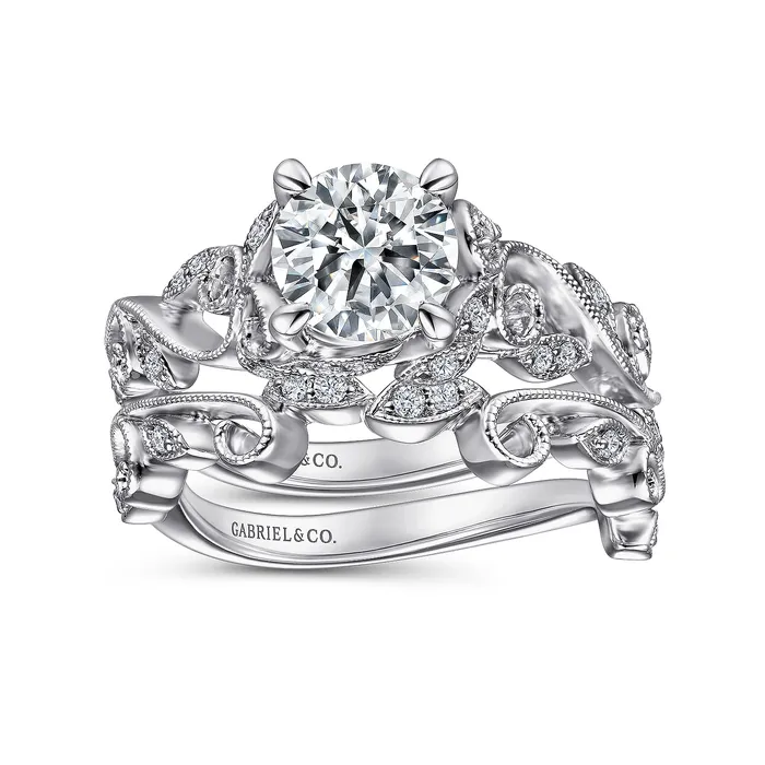 GABRIEL CO Rings Gabriel Floral Collection 14K White Gold 014ctw 4 Prong Style Diamond SemiMount Engagement Ring GABRIEL CO Rings Gabriel Floral Collection 14K White Gold 014ctw 4 Prong Style Diamond SemiMount Engagement Ring