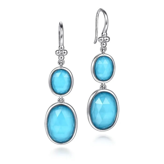 Gabriel Sterling Silver 1502ctw Drop Bezel Style Oval Crystal Turquoise Doublets Earrings GABRIEL CO Earrings