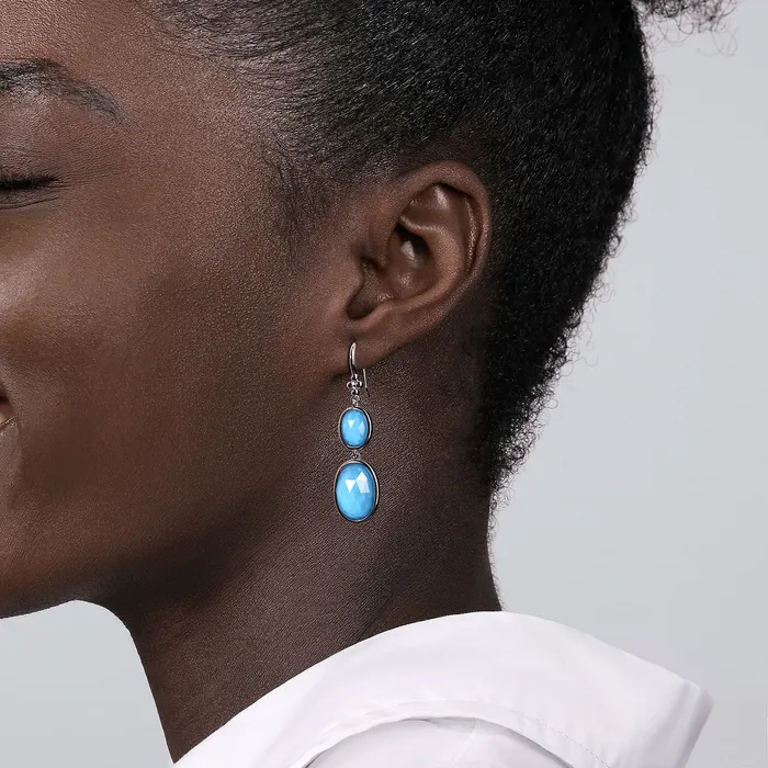 Gabriel Sterling Silver 1502ctw Drop Bezel Style Oval Crystal Turquoise Doublets Earrings GABRIEL CO Earrings