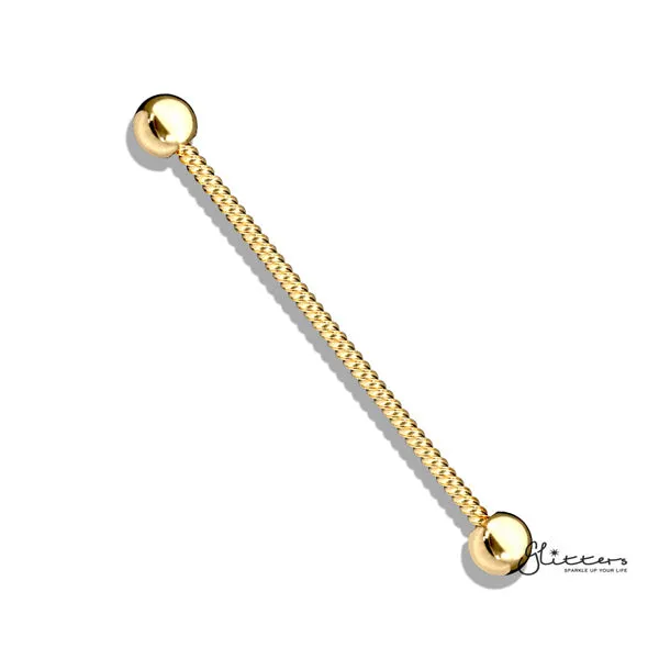 Glitters 14GA 316L Surgical Steel Twisted Rope Industrial Barbells Gold Earrings