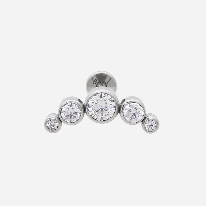 Glitters 5 CZ Curved Top Internally Threaded Titanium Flat Back Stud Earrings Earrings Glitters 5 CZ Curved Top Internally Threaded Titanium Flat Back Stud Earrings Earrings