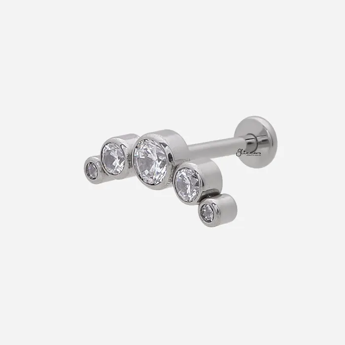 Glitters 5 CZ Curved Top Internally Threaded Titanium Flat Back Stud Earrings Earrings