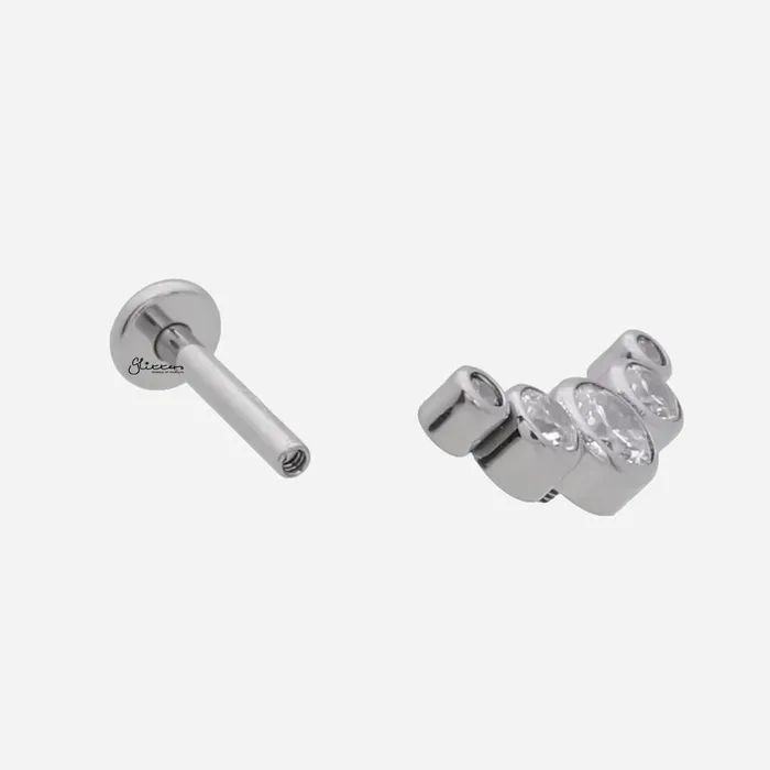 Glitters 5 CZ Curved Top Internally Threaded Titanium Flat Back Stud Earrings Earrings