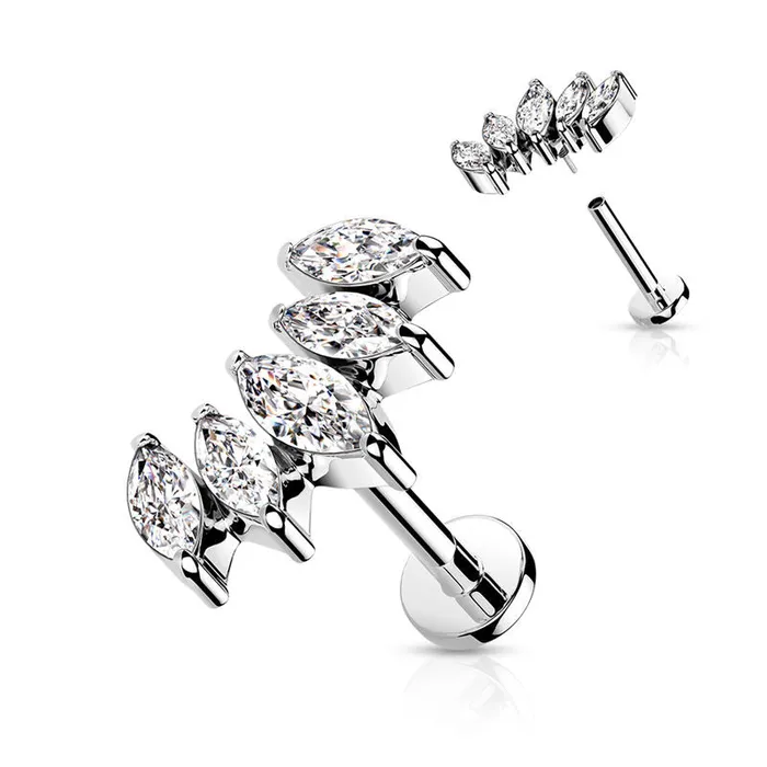 Glitters Earrings 5 Marquise CZ Curved Top Flat Back Stud Silver