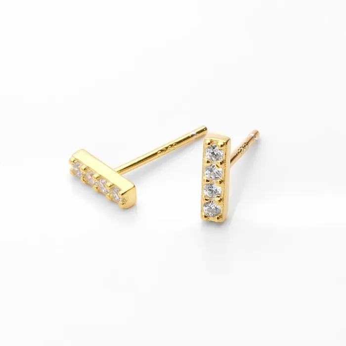 Glitters Earrings CZ Paved Bar Stud Earrings Gold