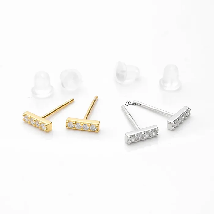 Glitters Earrings CZ Paved Bar Stud Earrings Gold