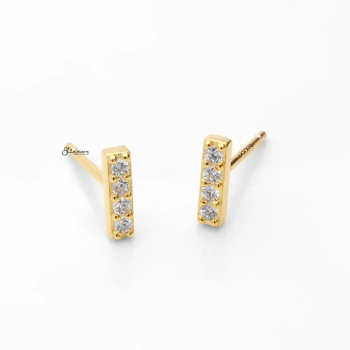 Glitters Earrings CZ Paved Bar Stud Earrings Gold