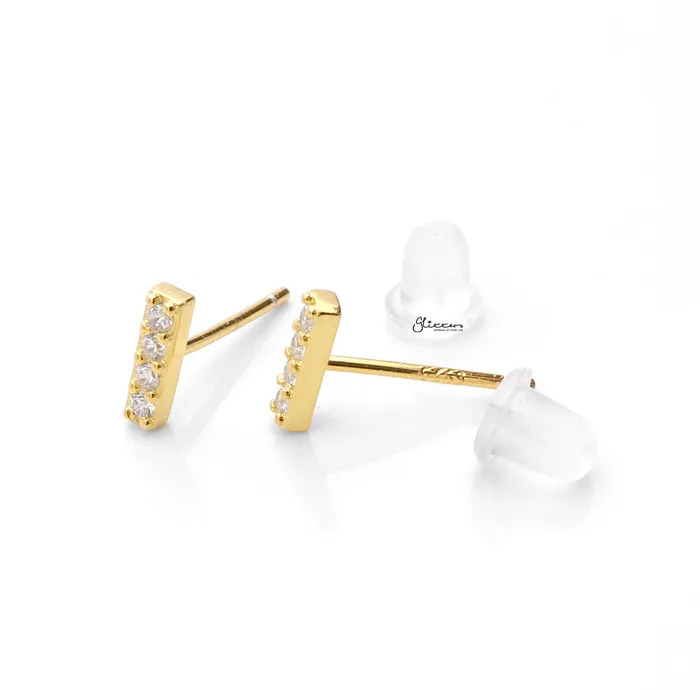 Glitters Earrings CZ Paved Bar Stud Earrings Gold