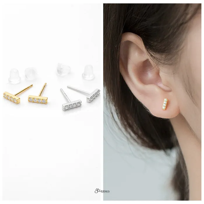 Glitters Earrings CZ Paved Bar Stud Earrings Gold