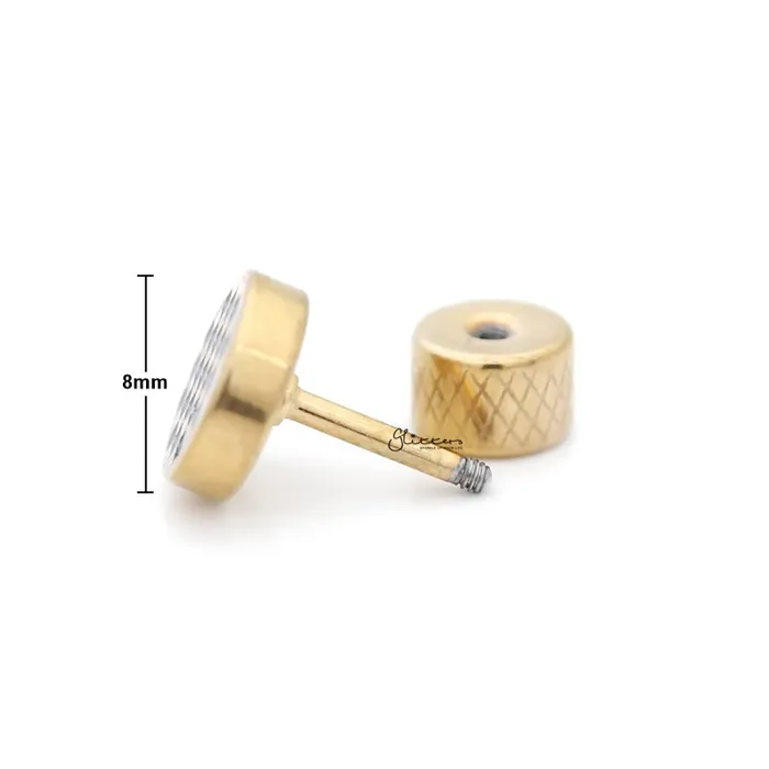 Glitters Earrings Round Checkerboard Fake Plug Earring Gold