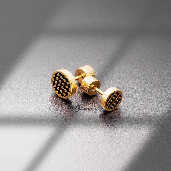 Glitters Earrings Round Checkerboard Fake Plug Earring Gold