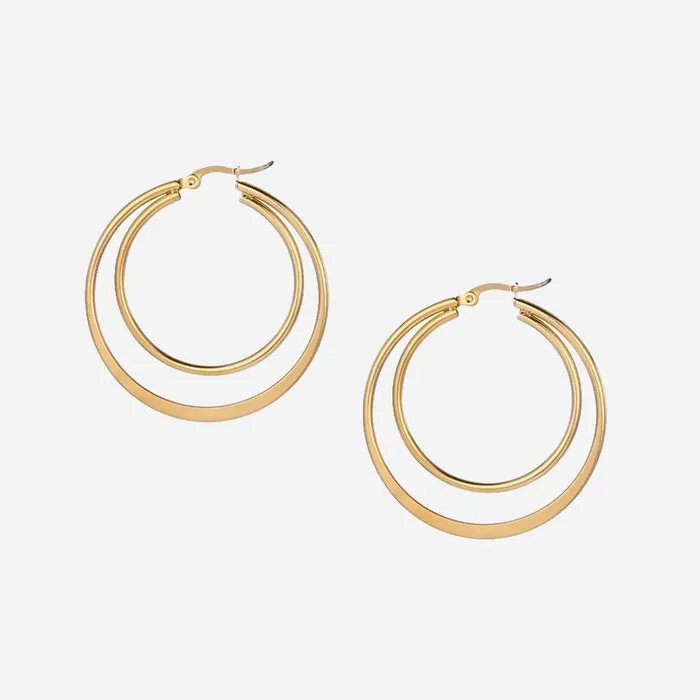 Glitters Earrings Stainless Steel Double Hoops Earrings Gold