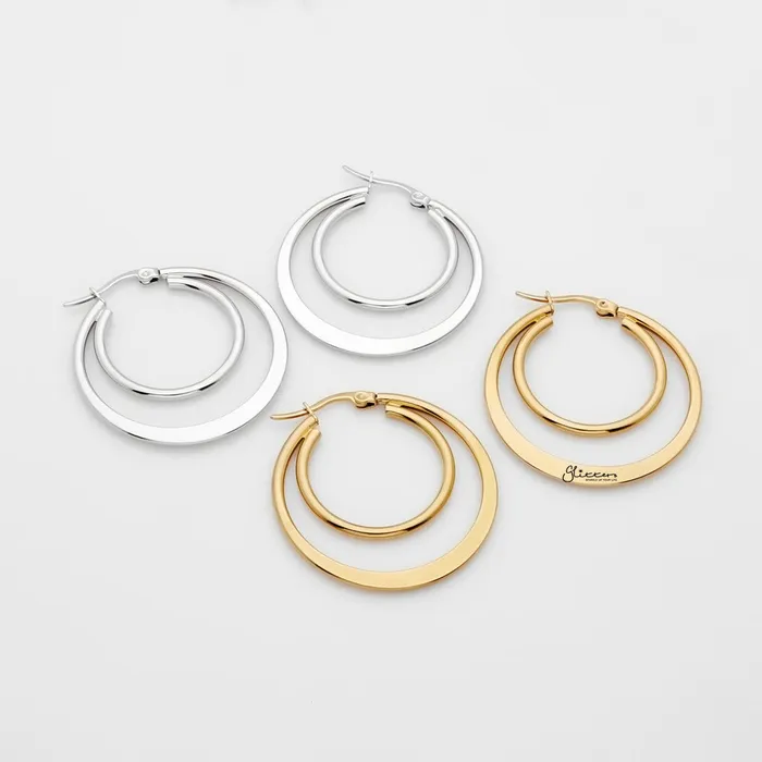 Glitters Earrings Stainless Steel Double Hoops Earrings Gold