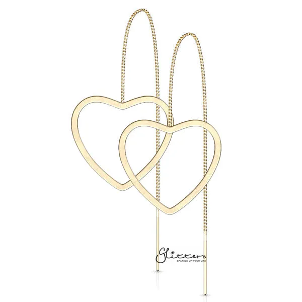 Glitters Earrings Stainless Steel Free Falling Chain Earrings with Hollow Heart Gold