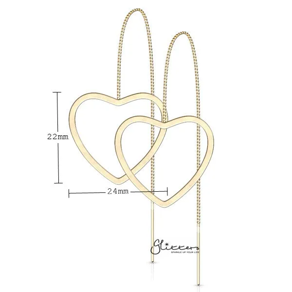 Glitters Earrings Stainless Steel Free Falling Chain Earrings with Hollow Heart Gold