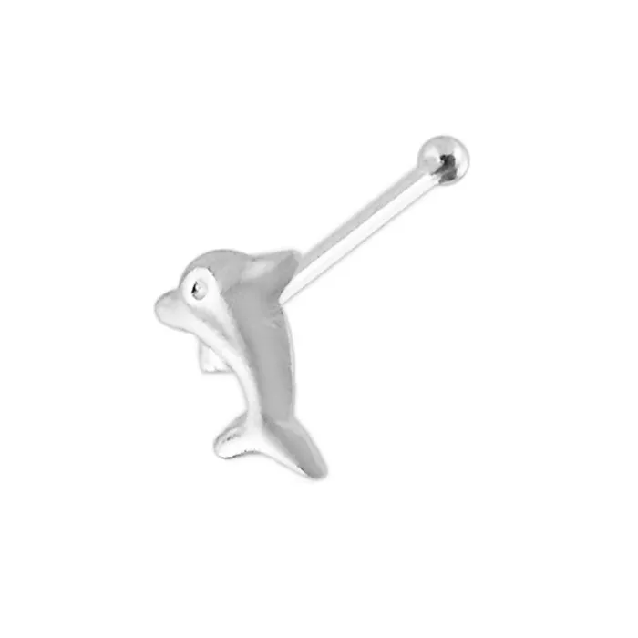 Glitters Earrings Sterling Silver Dolphin Nose Pin Stud