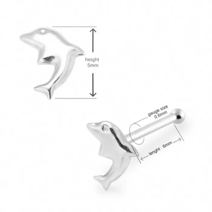 Glitters Earrings Sterling Silver Dolphin Nose Pin Stud