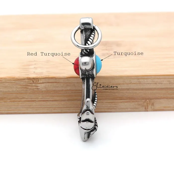 Glitters Necklaces Stainless Steel Anchor and Rope Pendant with Turquoises