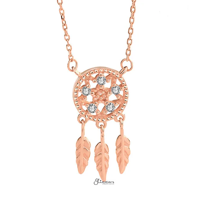 Glitters Necklaces Sterling Silver Dream Catcher Necklace Rose Gold