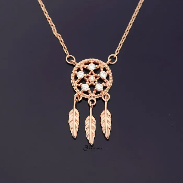 Glitters Necklaces Sterling Silver Dream Catcher Necklace Rose Gold