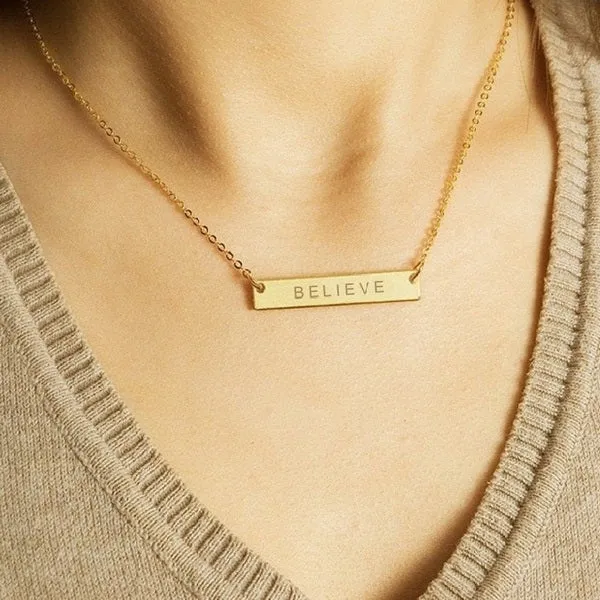 Glitters Personalized 24K Gold Plated Sterling Silver Horizontal Name Bar Necklace Medium Necklaces