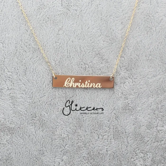 Glitters Personalized 24K Gold Plated Sterling Silver Horizontal Name Bar Necklace Medium Necklaces