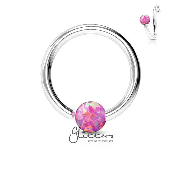Glitters Rings 316L Surgical Steel Opal Ball Fixed On End Hoop RingOpal Pink
