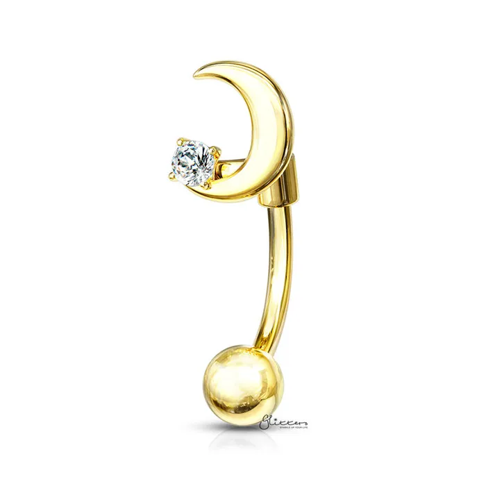 Glitters Rings Crescent Moon Curved Barbell Eyebrow Ring Gold