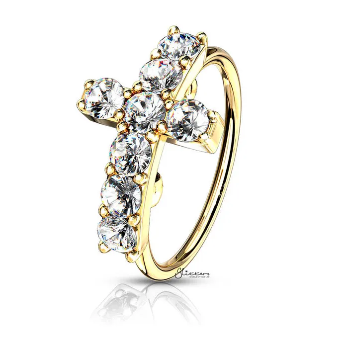 Glitters Rings CZ Paved Cross Top Bendable Hoop Ring Gold