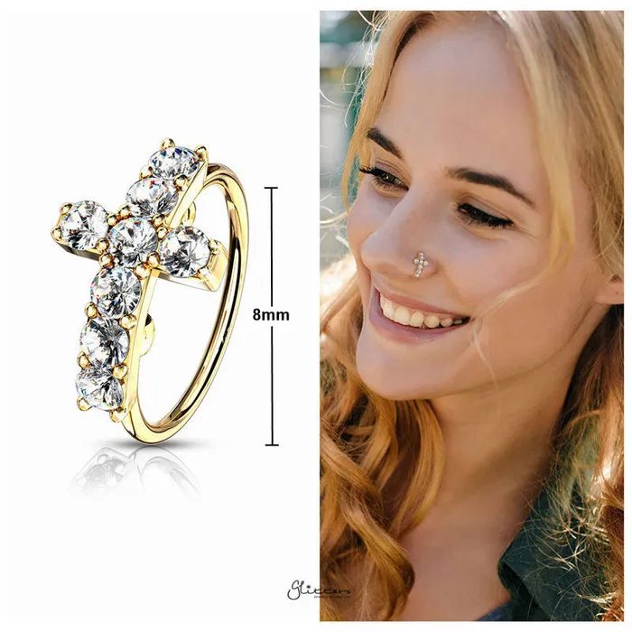 Glitters Rings CZ Paved Cross Top Bendable Hoop Ring Gold