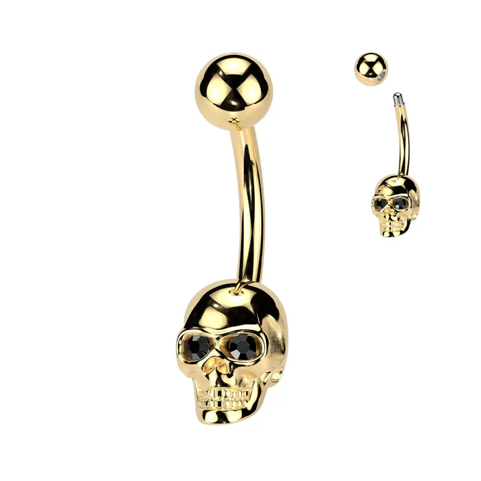 Glitters Rings Gem Eyes Skull Belly Button Navel Ring Gold